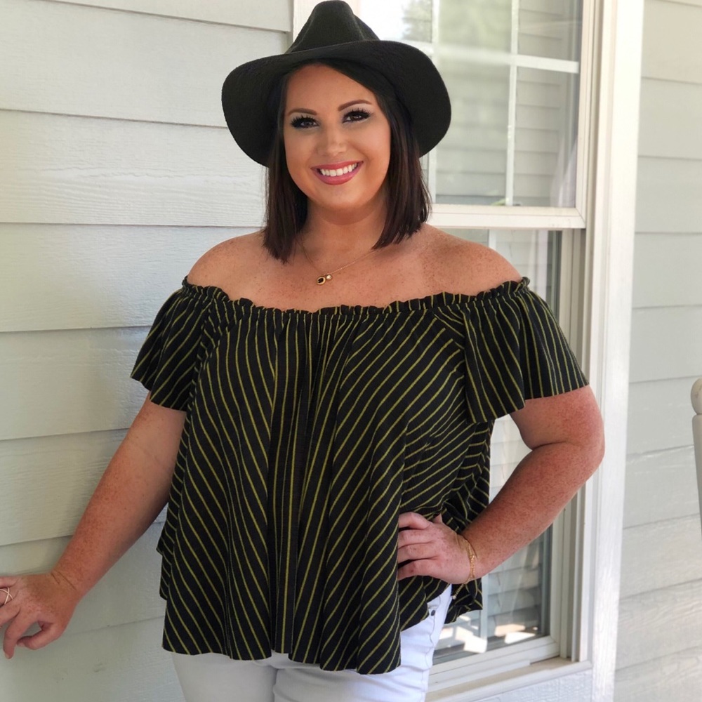 Hunter green off-the-shoulder top